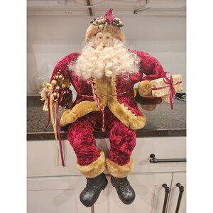 Vtg Santa Red Velvet Suit Fur Trim Bendable Sitting